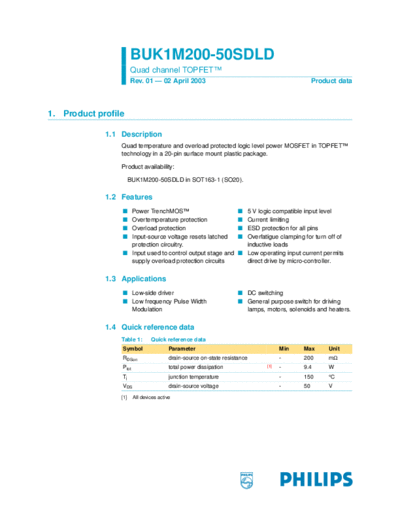 Philips buk1m200 50sdld  . Electronic Components Datasheets Active components Transistors Philips buk1m200_50sdld.pdf