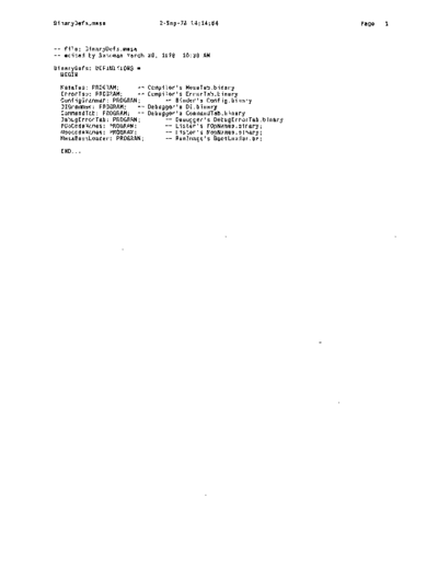 xerox BinaryDefs.mesa Sep78  xerox mesa 4.0_1978 listing Mesa_4_System BinaryDefs.mesa_Sep78.pdf