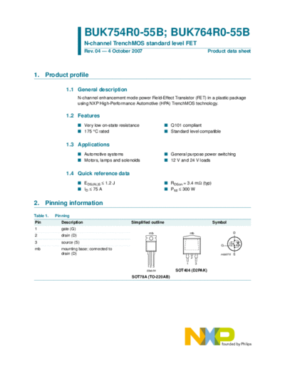 Philips buk754r0-55b buk764r0-55b  . Electronic Components Datasheets Active components Transistors Philips buk754r0-55b_buk764r0-55b.pdf