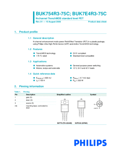 Philips buk754r3-75c buk7e4r3-75c  . Electronic Components Datasheets Active components Transistors Philips buk754r3-75c_buk7e4r3-75c.pdf