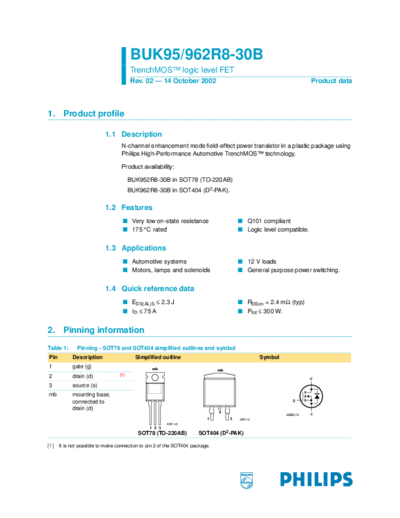 Philips buk952r8-30b buk962r8-30b  . Electronic Components Datasheets Active components Transistors Philips buk952r8-30b_buk962r8-30b.pdf