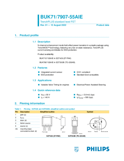 Philips buk7107-55aie buk7907-55aie  . Electronic Components Datasheets Active components Transistors Philips buk7107-55aie_buk7907-55aie.pdf