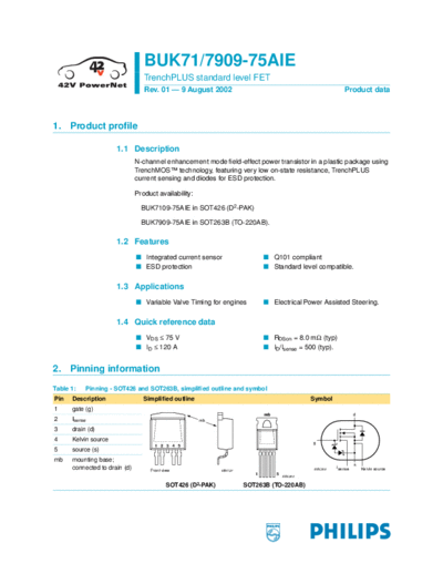 Philips buk7109-75aie buk7909-75aie  . Electronic Components Datasheets Active components Transistors Philips buk7109-75aie_buk7909-75aie.pdf