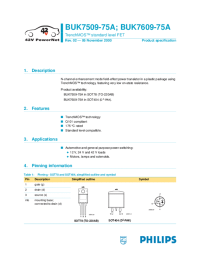 Philips buk7509-75a buk7609-75a  . Electronic Components Datasheets Active components Transistors Philips buk7509-75a_buk7609-75a.pdf