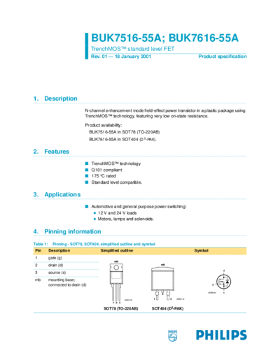 Philips buk7516-55a buk7616-55a  . Electronic Components Datasheets Active components Transistors Philips buk7516-55a_buk7616-55a.pdf