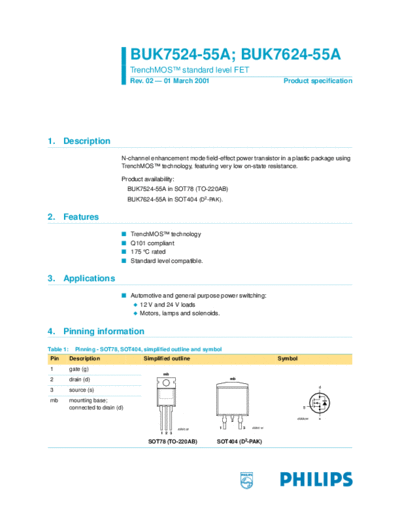 Philips buk7524-55a buk7624-55a  . Electronic Components Datasheets Active components Transistors Philips buk7524-55a_buk7624-55a.pdf