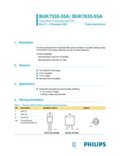 Philips buk7535-55a buk7635-55a  . Electronic Components Datasheets Active components Transistors Philips buk7535-55a_buk7635-55a.pdf