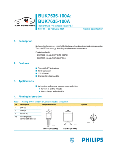 Philips buk7535-100a buk7635-100a  . Electronic Components Datasheets Active components Transistors Philips buk7535-100a_buk7635-100a.pdf