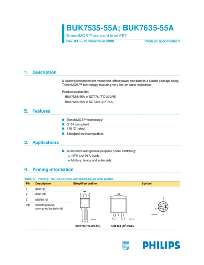 Philips buk7535 buk7635 55a-01  . Electronic Components Datasheets Active components Transistors Philips buk7535_buk7635_55a-01.pdf