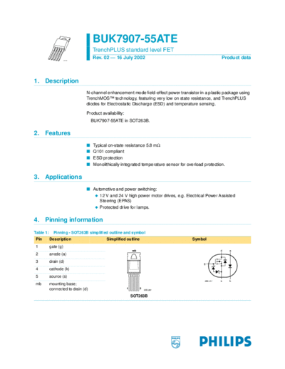 Philips buk7907-55ate  . Electronic Components Datasheets Active components Transistors Philips buk7907-55ate.pdf