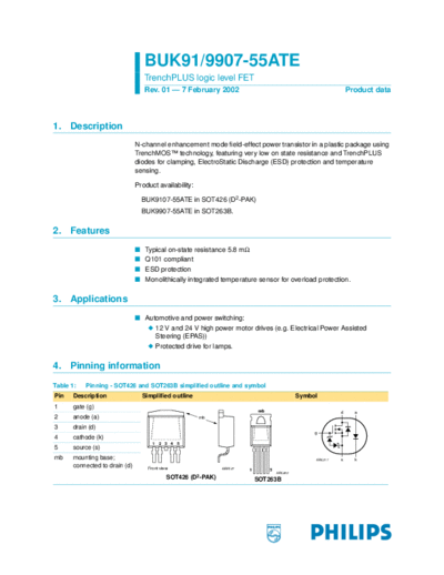 Philips buk9107-55ate buk9907-55ate  . Electronic Components Datasheets Active components Transistors Philips buk9107-55ate_buk9907-55ate.pdf