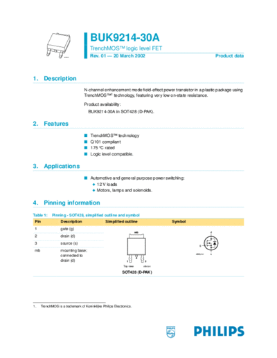 Philips buk9214-30a  . Electronic Components Datasheets Active components Transistors Philips buk9214-30a.pdf