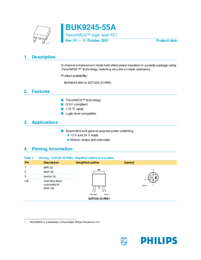 Philips buk9245  . Electronic Components Datasheets Active components Transistors Philips buk9245.pdf