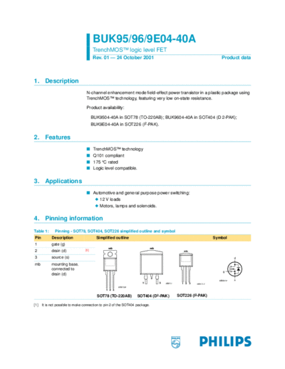 Philips buk9504-40a buk9604-40a buk9e04-40a  . Electronic Components Datasheets Active components Transistors Philips buk9504-40a_buk9604-40a_buk9e04-40a.pdf