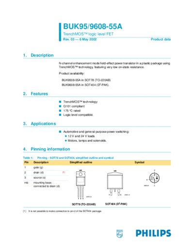 Philips buk9508-55a buk9608-55a  . Electronic Components Datasheets Active components Transistors Philips buk9508-55a_buk9608-55a.pdf