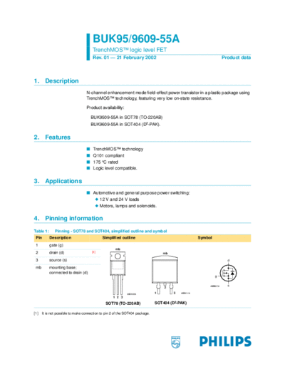 Philips buk9509-55a buk9609-55a  . Electronic Components Datasheets Active components Transistors Philips buk9509-55a_buk9609-55a.pdf