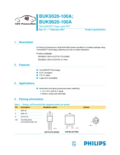 Philips buk9520-100a buk9620-100a  . Electronic Components Datasheets Active components Transistors Philips buk9520-100a_buk9620-100a.pdf