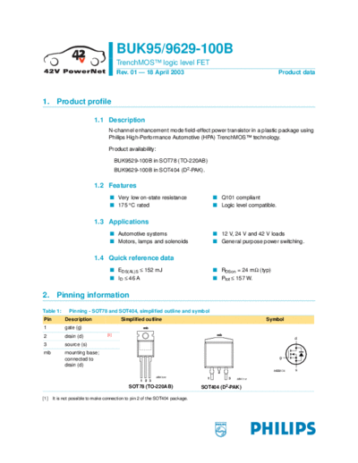 Philips buk9529-100b buk9629-100b  . Electronic Components Datasheets Active components Transistors Philips buk9529-100b_buk9629-100b.pdf