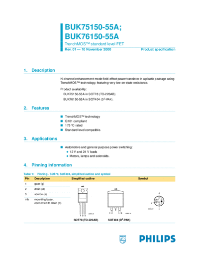 Philips buk75150 buk76150 55a-01  . Electronic Components Datasheets Active components Transistors Philips buk75150_buk76150_55a-01.pdf