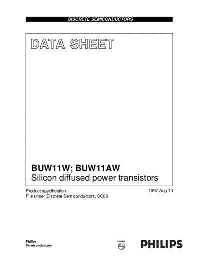 Philips buw11w buw11aw 1  . Electronic Components Datasheets Active components Transistors Philips buw11w_buw11aw_1.pdf