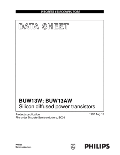 Philips buw13w buw13aw 1  . Electronic Components Datasheets Active components Transistors Philips buw13w_buw13aw_1.pdf