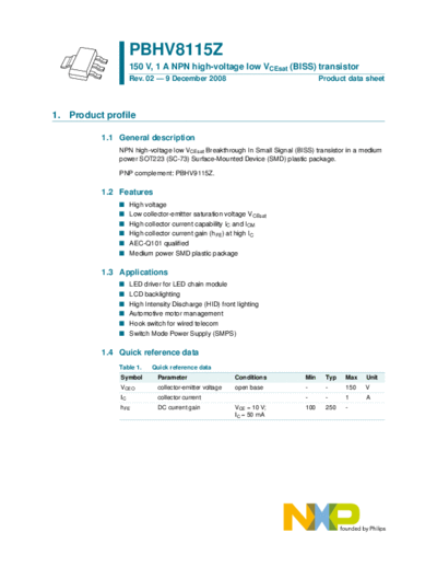 Philips pbhv8115z  . Electronic Components Datasheets Active components Transistors Philips pbhv8115z.pdf