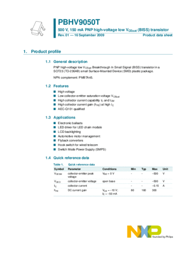 Philips pbhv9050t  . Electronic Components Datasheets Active components Transistors Philips pbhv9050t.pdf