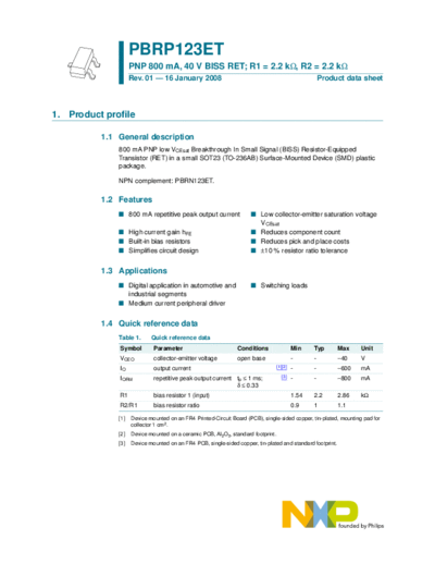 Philips pbrp123et  . Electronic Components Datasheets Active components Transistors Philips pbrp123et.pdf