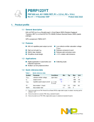 Philips pbrp123yt  . Electronic Components Datasheets Active components Transistors Philips pbrp123yt.pdf