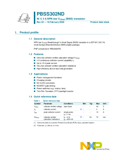 . Electronic Components Datasheets pbss302nd  . Electronic Components Datasheets Active components Transistors Philips pbss302nd.pdf