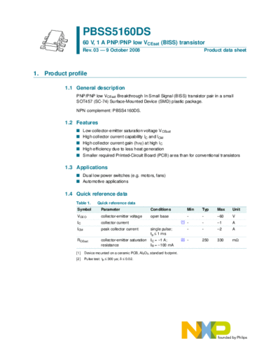 Philips pbss5160ds  . Electronic Components Datasheets Active components Transistors Philips pbss5160ds.pdf