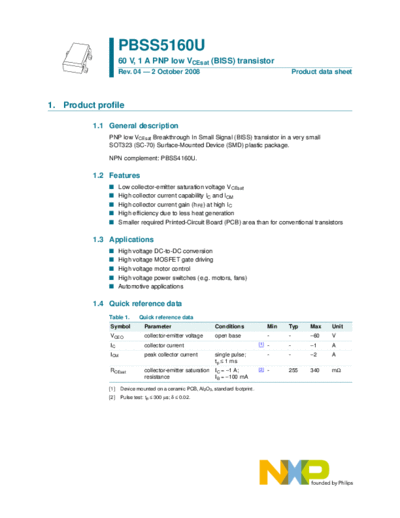 Philips pbss5160u  . Electronic Components Datasheets Active components Transistors Philips pbss5160u.pdf