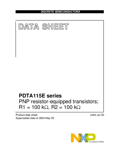 . Electronic Components Datasheets pdta115e series  . Electronic Components Datasheets Active components Transistors Philips pdta115e_series.pdf