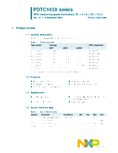 Philips pdtc143x ser  . Electronic Components Datasheets Active components Transistors Philips pdtc143x_ser.pdf