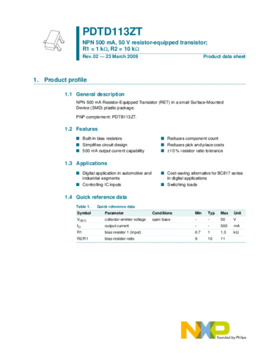 Philips pdtd113zt  . Electronic Components Datasheets Active components Transistors Philips pdtd113zt.pdf