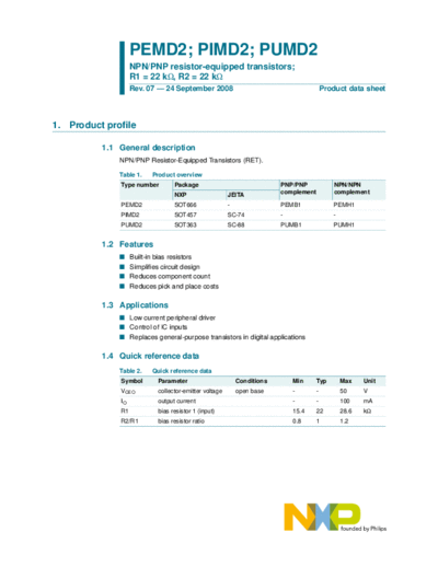 Philips pemd2 pimd2 pumd2  . Electronic Components Datasheets Active components Transistors Philips pemd2_pimd2_pumd2.pdf