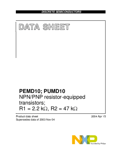 Philips pemd10 pumd10  . Electronic Components Datasheets Active components Transistors Philips pemd10_pumd10.pdf