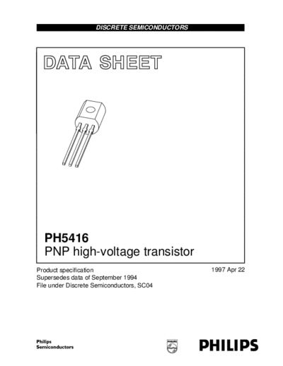 Philips ph5416 cnv 2  . Electronic Components Datasheets Active components Transistors Philips ph5416_cnv_2.pdf
