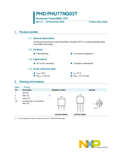 . Electronic Components Datasheets phd77nq03t phu77nq03t  . Electronic Components Datasheets Active components Transistors Philips phd77nq03t_phu77nq03t.pdf