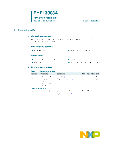 . Electronic Components Datasheets phe13003a  . Electronic Components Datasheets Active components Transistors Philips phe13003a.pdf