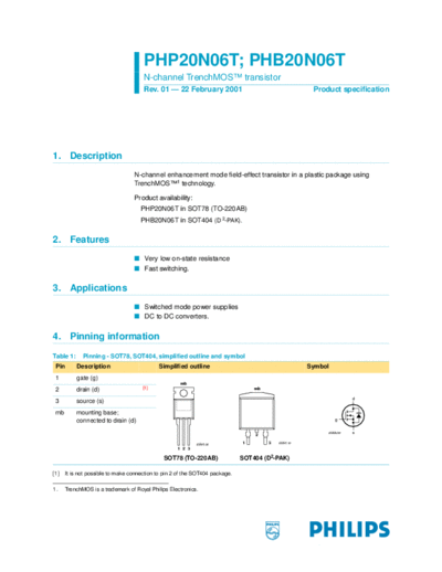 Philips php20n06t phb20n06t  . Electronic Components Datasheets Active components Transistors Philips php20n06t_phb20n06t.pdf