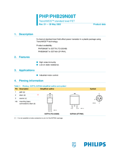 Philips php29n08t phb29n08t-01  . Electronic Components Datasheets Active components Transistors Philips php29n08t_phb29n08t-01.pdf