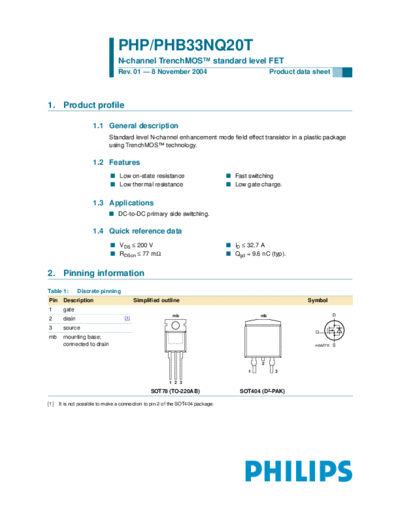 Philips php33nq20t phb33nq20t  . Electronic Components Datasheets Active components Transistors Philips php33nq20t_phb33nq20t.pdf