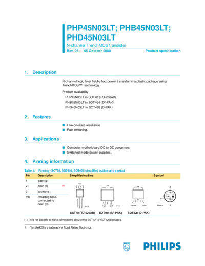 Philips php45n03lt-06  . Electronic Components Datasheets Active components Transistors Philips php45n03lt-06.pdf