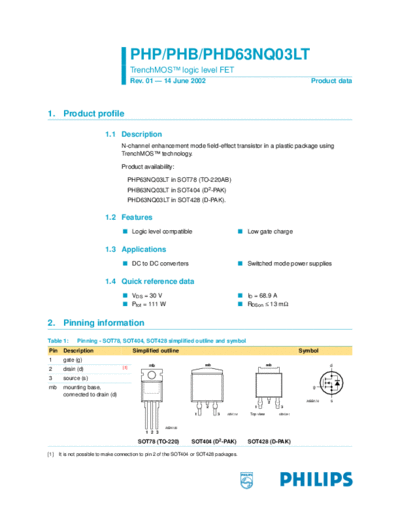 Philips php63nq03lt phb63nq03lt phd63nq03lt  . Electronic Components Datasheets Active components Transistors Philips php63nq03lt_phb63nq03lt_phd63nq03lt.pdf