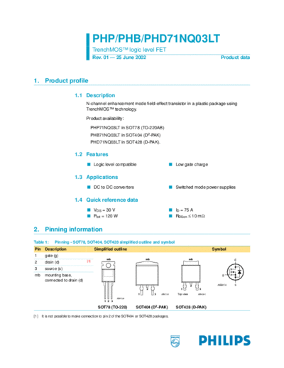 Philips php71nq03lt phb71nq03lt phd71nq03lt  . Electronic Components Datasheets Active components Transistors Philips php71nq03lt_phb71nq03lt_phd71nq03lt.pdf