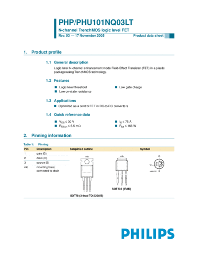 Philips php101nq03lt phu101nq03lt  . Electronic Components Datasheets Active components Transistors Philips php101nq03lt_phu101nq03lt.pdf