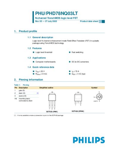 Philips phu78nq03lt phd78nq03lt  . Electronic Components Datasheets Active components Transistors Philips phu78nq03lt_phd78nq03lt.pdf