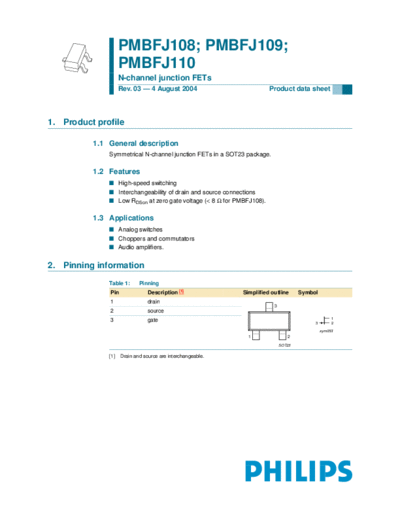 Philips pmbfj108 pmbfj109 pmbfj110  . Electronic Components Datasheets Active components Transistors Philips pmbfj108_pmbfj109_pmbfj110.pdf