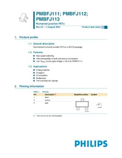 Philips pmbfj111 pmbfj112 pmbfj113  . Electronic Components Datasheets Active components Transistors Philips pmbfj111_pmbfj112_pmbfj113.pdf
